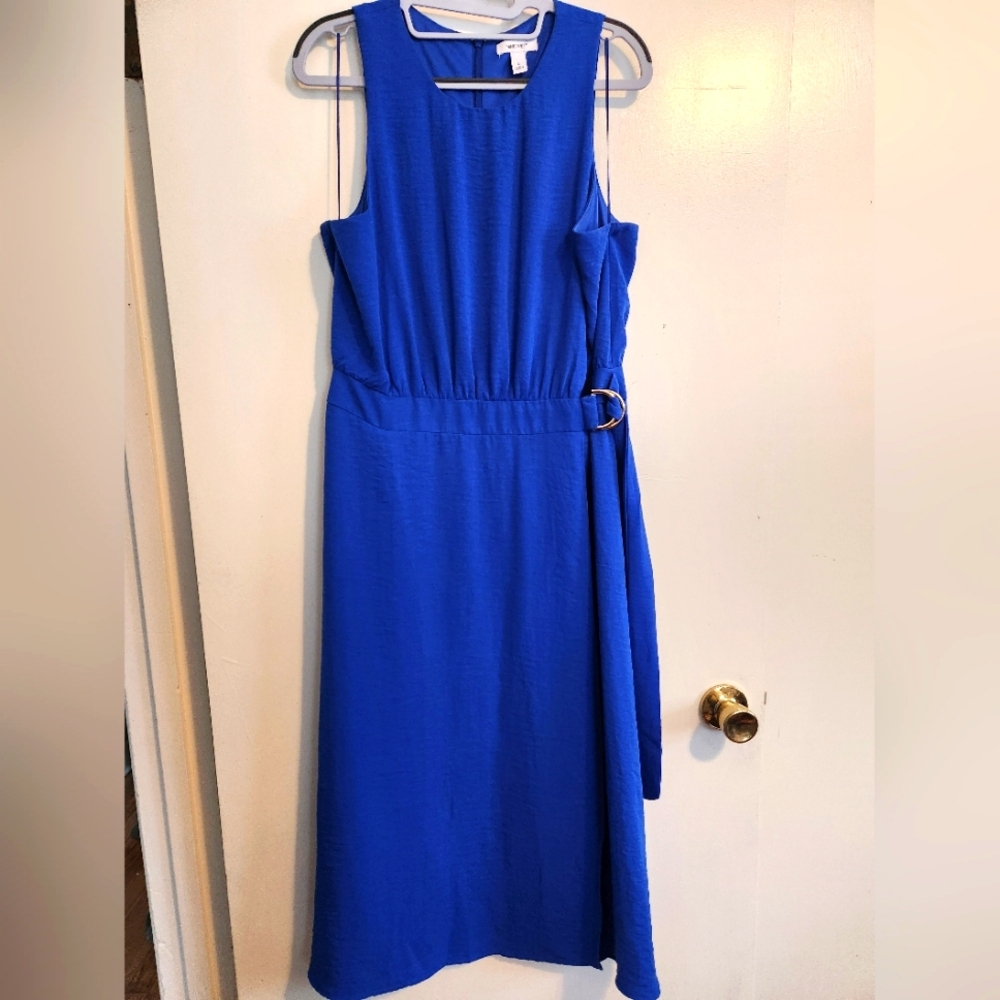 Sz L Nine West Blue Faux Wrap Dress